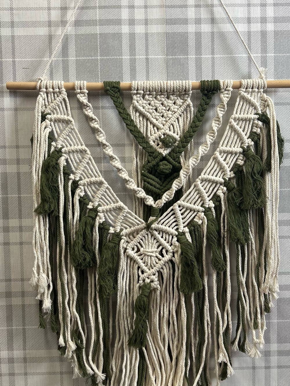 Handcrafted Macramé Wall Tapestry in Olive Green and Cream